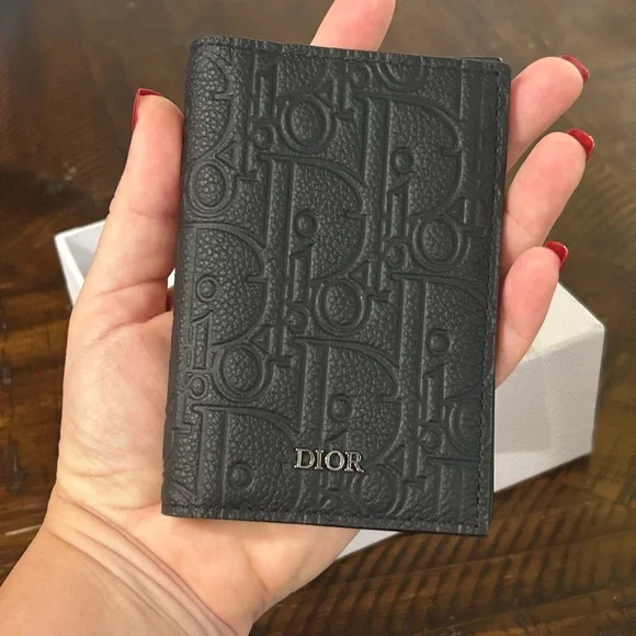 Dior Embossed Black Leather Card Holder